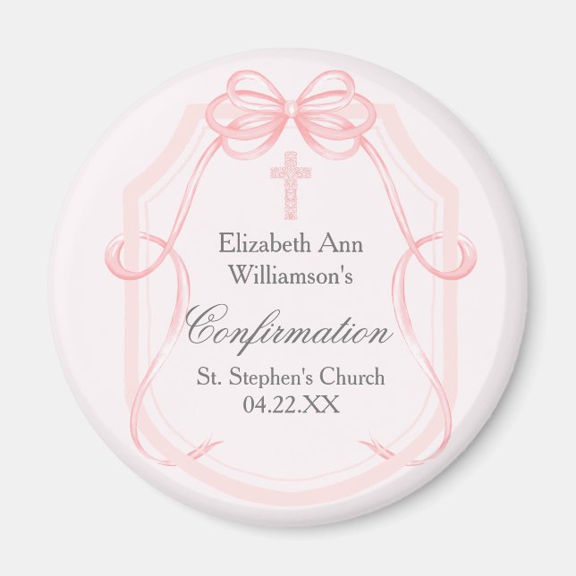 Elegantes rosa Bow Ribbon Confirmation Party Magnet (Vorne)