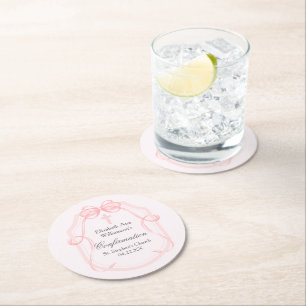 Elegantes rosa Bow Ribbon Confirmation Party Runder Pappuntersetzer