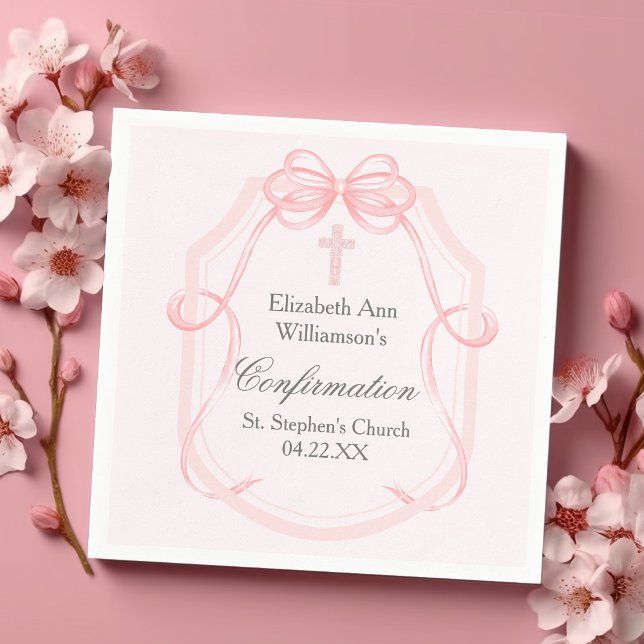 Elegantes rosa Bow Ribbon Confirmation Party Serviette (Von Creator hochgeladen)