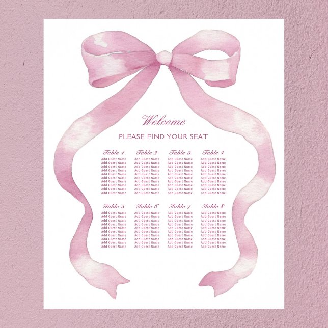 Elegantes rosa Bow Seating Chart Poster (Von Creator hochgeladen)