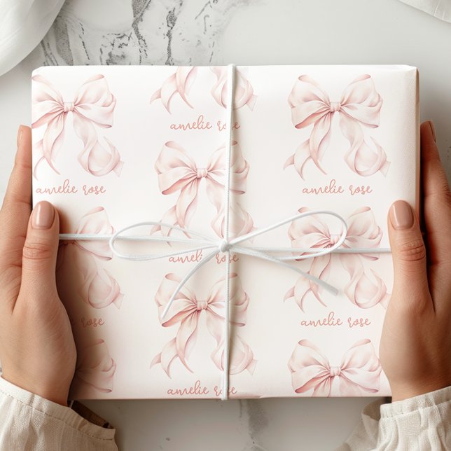 Elegantes rosa Bow Wrapping Paper Geschenkpapier (Von Creator hochgeladen)