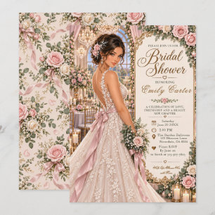 Elegantes Rosa Braut Danke Einladung