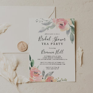 Elegantes rosa Brautparty Blush Tea Party Einladung