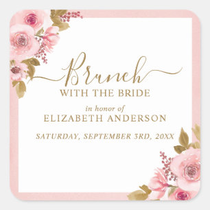 Elegantes Rosa Brautparty Brunch Quadratischer Aufkleber