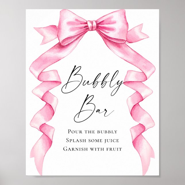 Elegantes Rosa Brautparty Bubbly Bar Poster (Vorne)