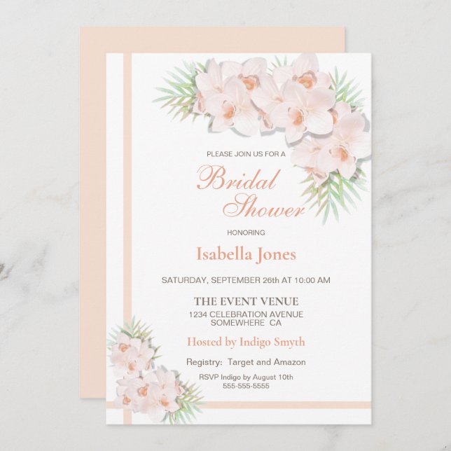 Elegantes Rosa Brautparty Einladung (Vorne/Hinten)