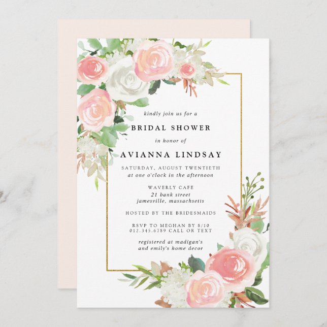 Elegantes Rosa Brautparty Einladung (Vorne/Hinten)