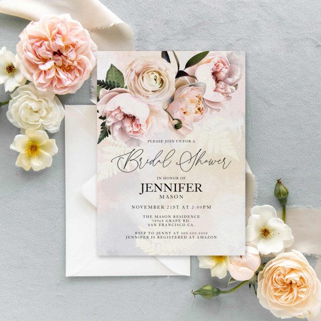 Elegantes Rosa Brautparty Einladung (Blush Floral Bridal Shower Invitation)