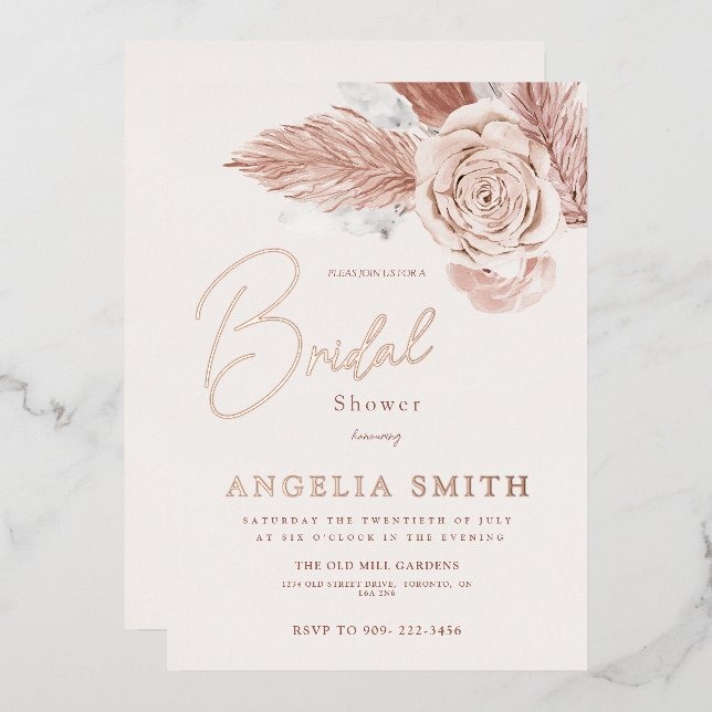 Elegantes Rosa Brautparty Folieneinladung (Vorderseite/Rückseite)