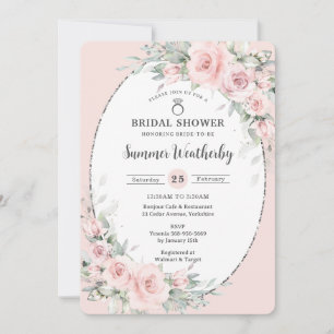 Elegantes Rosa Brautparty mit blühender Vegetation Einladung