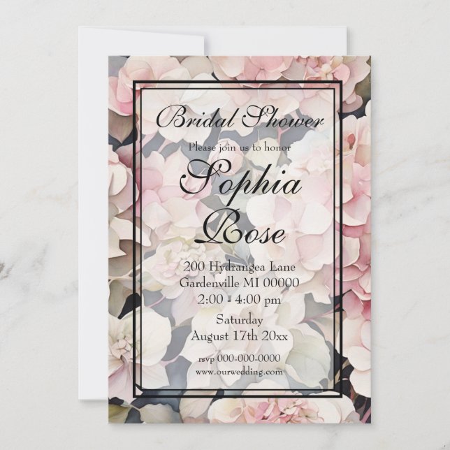 Elegantes, rosa Brautparty mit Blumen Einladung (Vorderseite)