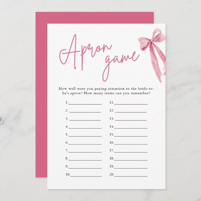 Elegantes Rosa Brautparty Schürze Game Einladung (Vorne/Hinten)