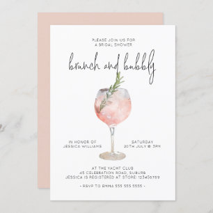 Elegantes rosa Brunch & Bubbly Brautparty Einladung