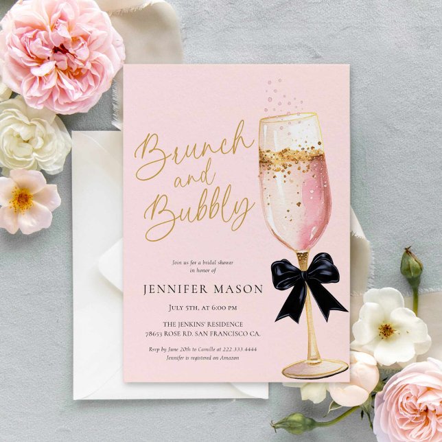Elegantes Rosa Brunch und Bubbly Brautparty Einladung (PINK Champagne Brunch and bubbly Bridal Shower Invitation)