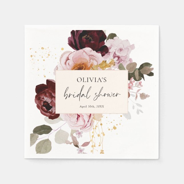 Elegantes rosa Burgund-Brautparty Serviette (Vorderseite)