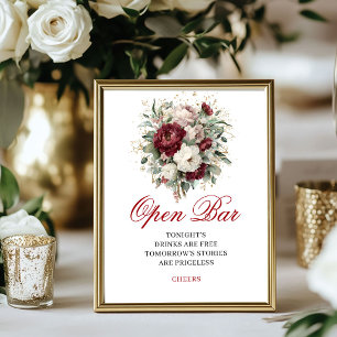 Elegantes Rosa-Burgunderrot-Open-Bar-8x10-Schild Poster