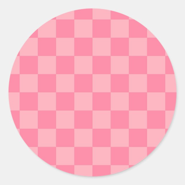Elegantes rosa Checkerboard Runder Aufkleber (Vorderseite)