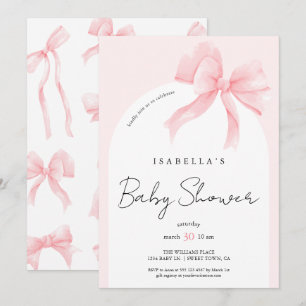 Elegantes Rosa Chic-Baby-Shower mit Schleife Einladung