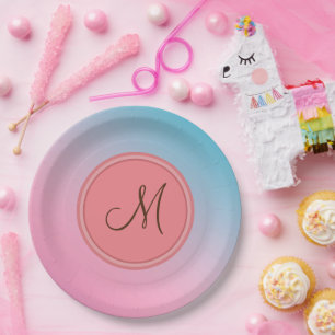Elegantes rosa Chic Trendy Modern Monogram Pappteller