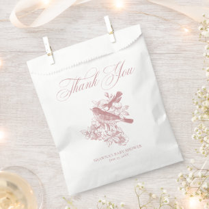 Elegantes rosa Chinoiserie Natur Vögel Baby Shower Geschenktütchen