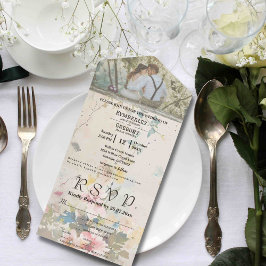 Elegantes rosa Creme Gelbes Foto All In One Einladung