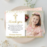 Elegantes Rosa-Cross-Girl-Taufen-Foto Dankeskarte<br><div class="desc">Elegantes Rosa-Cross-Girl-Taufe-Foto Danke-Karte</div>