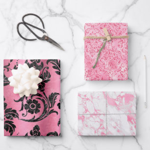 Elegantes rosa Damask Glitzer-Geschenk Geschenkpapier Set
