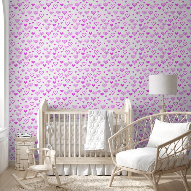 Elegantes rosa Dekoratives Herzmuster Tapete (Kinder)