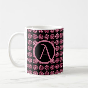 Elegantes rosa Diamantgemische Sparkle Monogram In Kaffeetasse