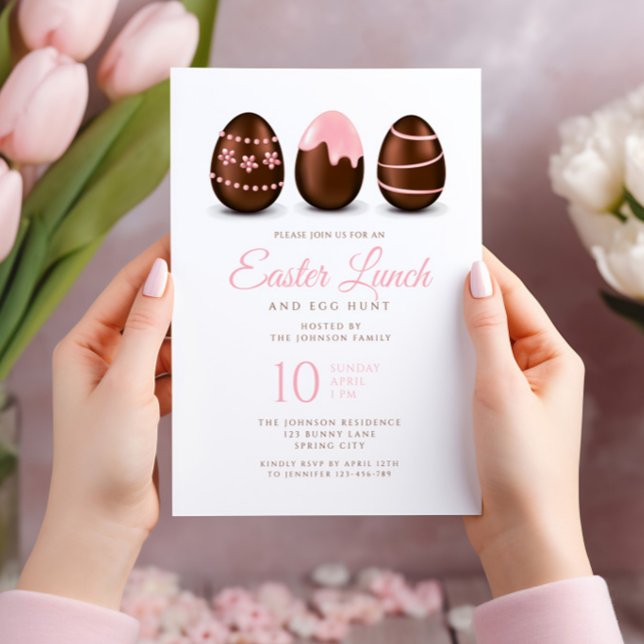 Elegantes rosa Eier Ostern Mittagessen Einladung (Elegant Pink Eggs Easter Lunch Invitation Card.)