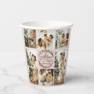 Elegantes Rosa Einfaches Familienfoto Collage Pappbecher