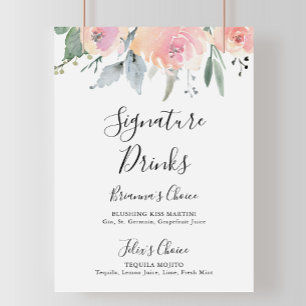 Elegantes rosa-farbenes florales Signature-Drinks- Poster