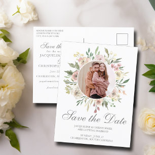 Elegantes Rosa-Farbton, Blumenmuster Foto Save the Postkarte