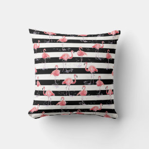 Elegantes rosa Flamingo Schwarze Streifen Muster Kissen