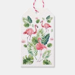 Elegantes rosa Flamingo tropisches Blätter Muster Geschenkanhänger