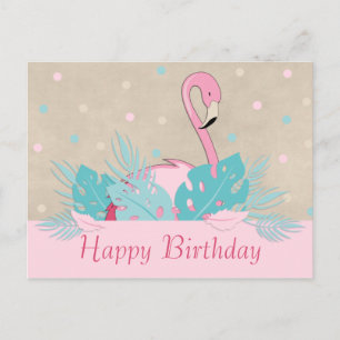 Elegantes rosa Flamingo und tropische Blätter Postkarte