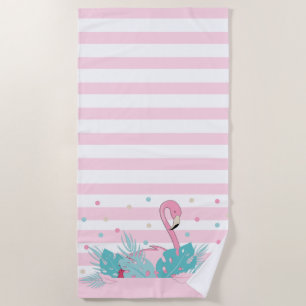 Elegantes rosa Flamingo und tropische Blätter Strandtuch