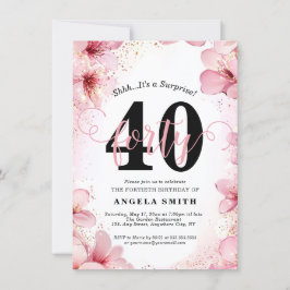 Elegantes Rosa Flora & Glitzer 40. Geburtstag Part Einladung