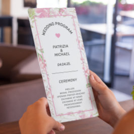 Elegantes rosa Floral Flat Wedding Programm