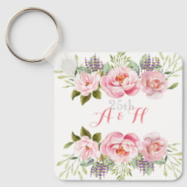 Elegantes Rosa Floral Monogram, 25. Wedding Gift Schlüsselanhänger