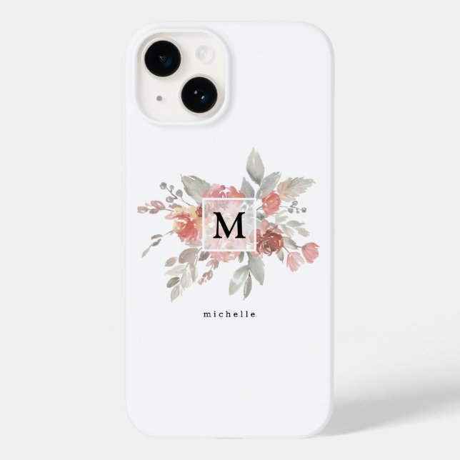 Elegantes Rosa Floral Monogramm Case-Mate iPhone Hülle (Rückseite)