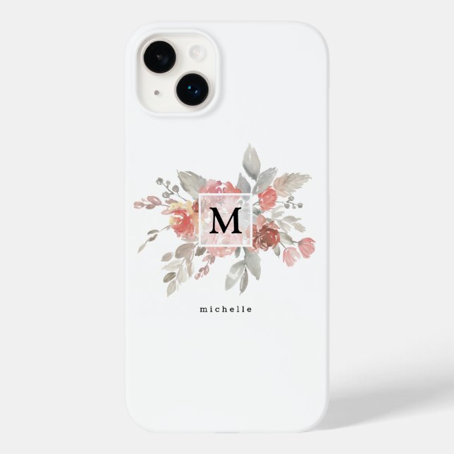 Elegantes Rosa Floral Monogramm Case-Mate iPhone Hülle (Rückseite)