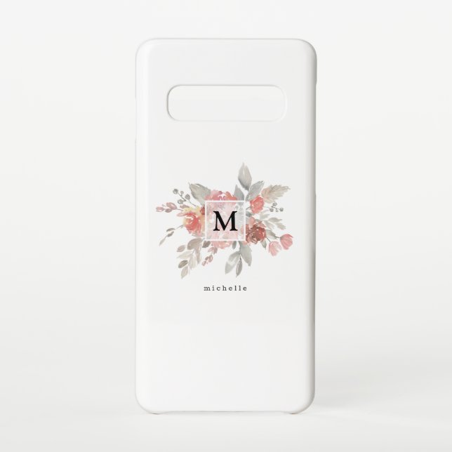 Elegantes Rosa Floral Monogramm Samsung Galaxy Hülle (Rückseite)