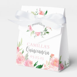Elegantes Rosa Floral Quinceañera Silver Tiara Par Geschenkschachtel