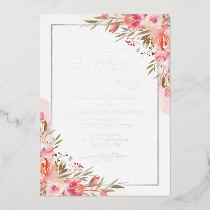 Elegantes Rosa Floral Watercolor Hochzeitsilber Folieneinladung