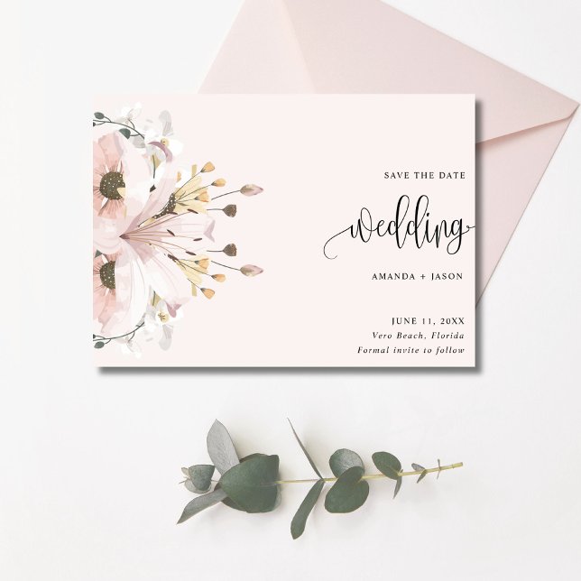 Elegantes Rosa Floral Wedding Foto Save The Date (Elegant Pink Floral Wedding Photo Save The Date)