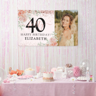 Elegantes rosa florales 40. Geburtstagsfoto Banner