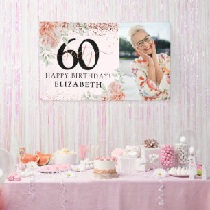 Elegantes rosa florales 60. Geburtstagsfoto Banner