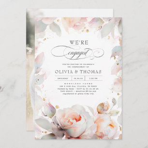 Elegantes rosa florales Boho Engagement Party Foto Einladung