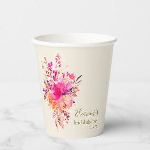 Elegantes, rosa, florales Brautparty Pappbecher
